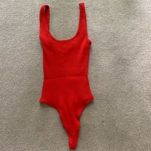 ARITZIA WILFRED FREE RIBBED BODYSUIT - RED